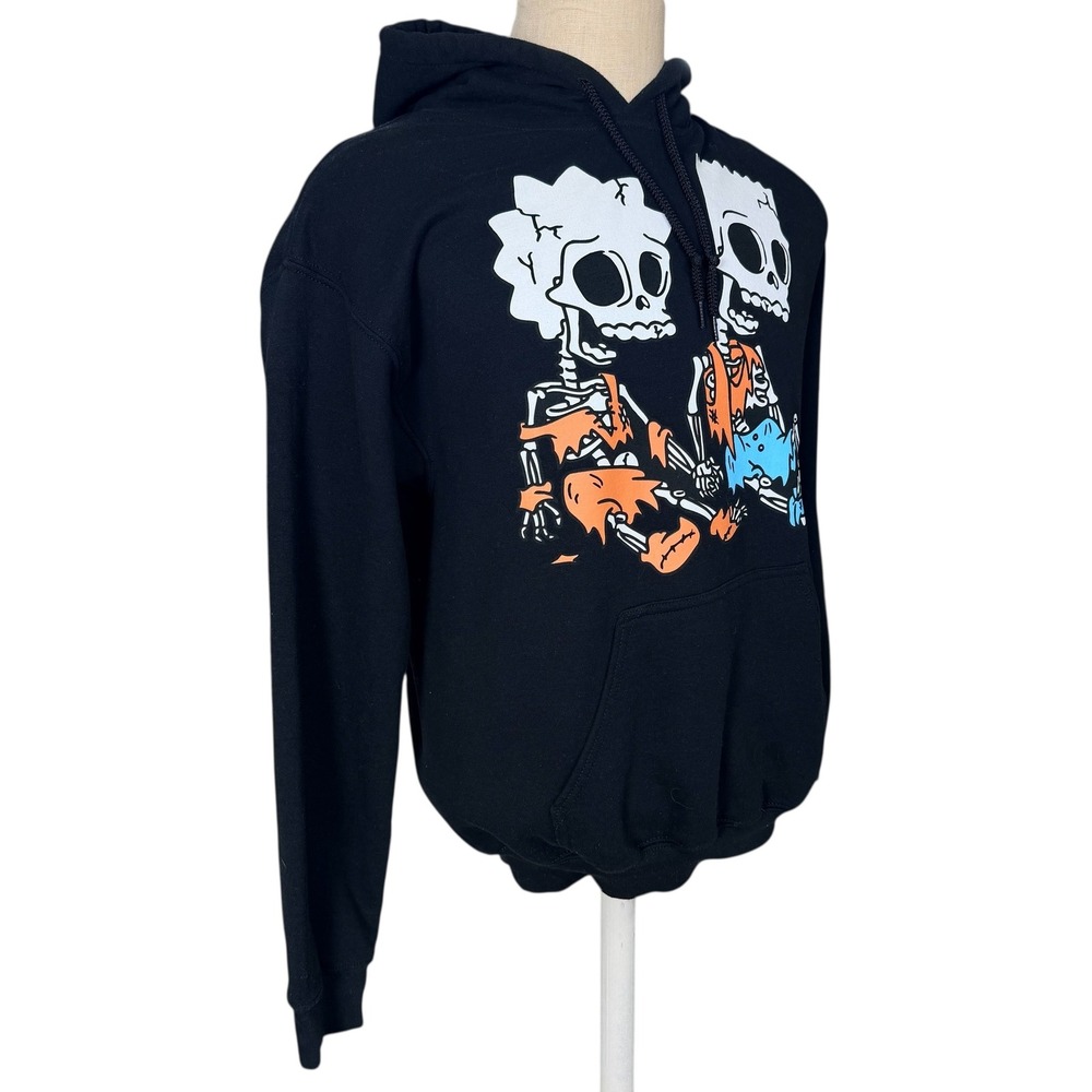 Simpsons Bart Lisa Skull Hoodie Y2K Retro Goth Cartoon Streetwear OG 90s Medium - Picture 2 of 9